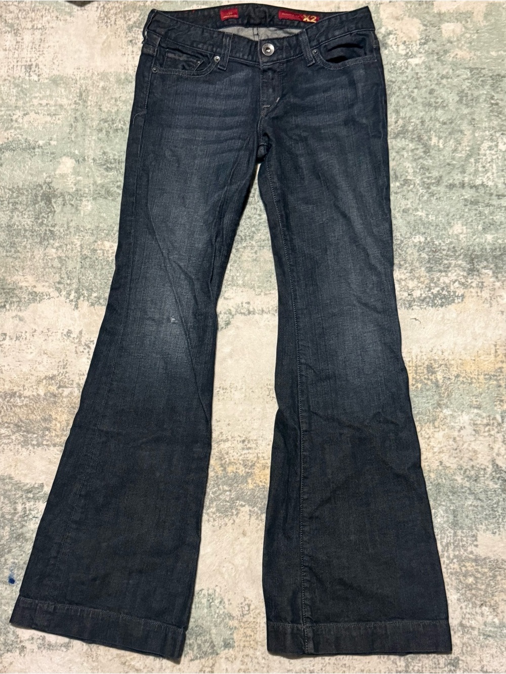 X2 W10 Stella Full Leg Jeans Size 10 Dark Indigo Bootcut 33”- Small Hole On Knee